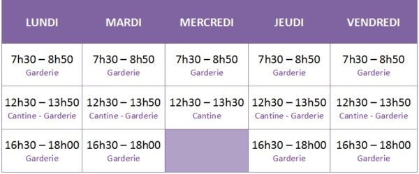 Horaires extrascolaire