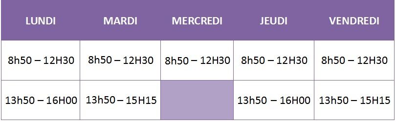 Horaires temps scolaires