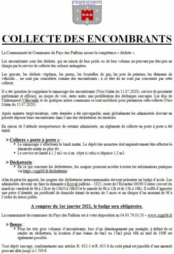 Collecte des encombrants au 01.01.2021