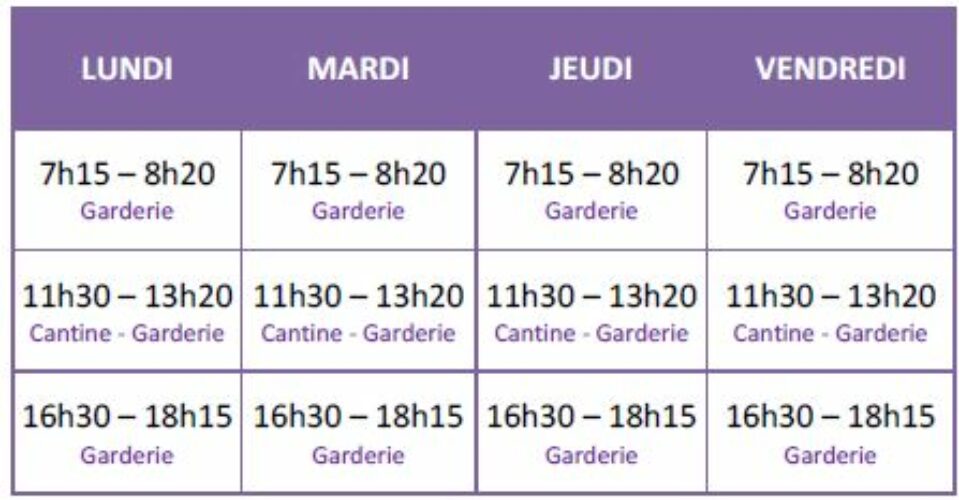 Horaires cantine garderie 2020 2021