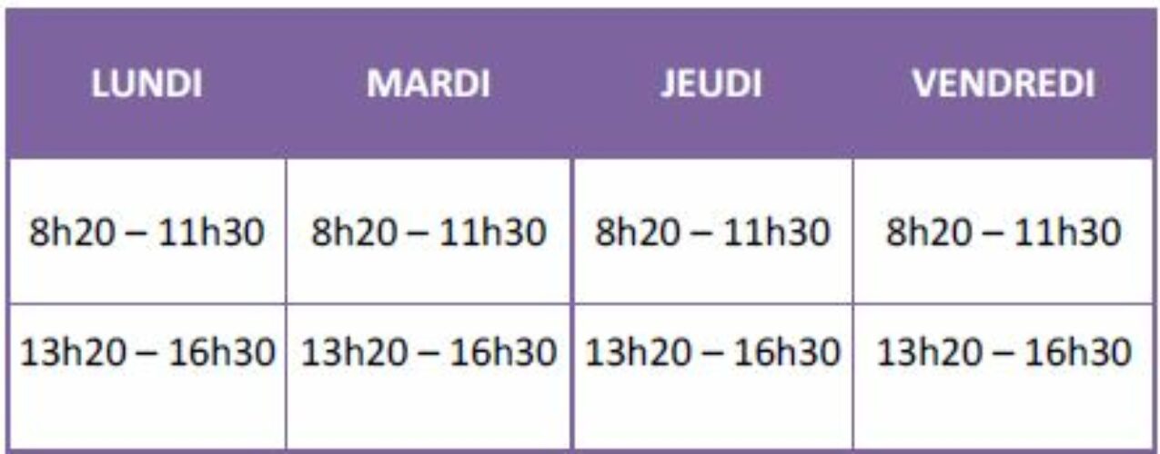 Horaires ecole 2020-2021