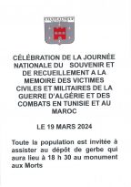 Célébration de la journée nationale d’hommage « morts pour la France »pendant la guerre d’Algérie et les combats du Maroc et de la Tunisie Célébration de la journée nationale d’hommage « morts pour la France »pendant la guerre d’Algérie et les combats du Maroc et de la Tunisie