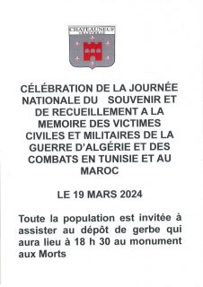 Célébration de la journée nationale d’hommage « morts pour la France »pendant la guerre d’Algérie et les combats du Maroc et de la Tunisie Célébration de la journée nationale d’hommage « morts pour la France »pendant la guerre d’Algérie et les combats du Maroc et de la Tunisie