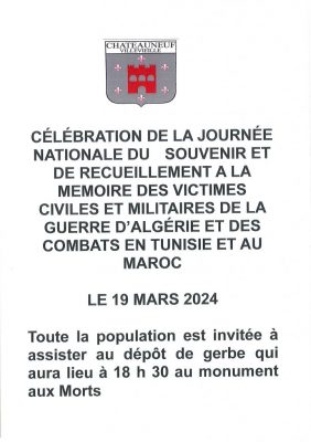 Célébration de la journée nationale d’hommage « morts pour la France »pendant la guerre d’Algérie et les combats du Maroc et de la Tunisie Célébration de la journée nationale d’hommage « morts pour la France »pendant la guerre d’Algérie et les combats du Maroc et de la Tunisie