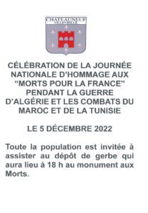 Célébration de la journée nationale d’hommage « morts pour la France »pendant la guerre d’Algérie et les combats du Maroc et de la Tunisie