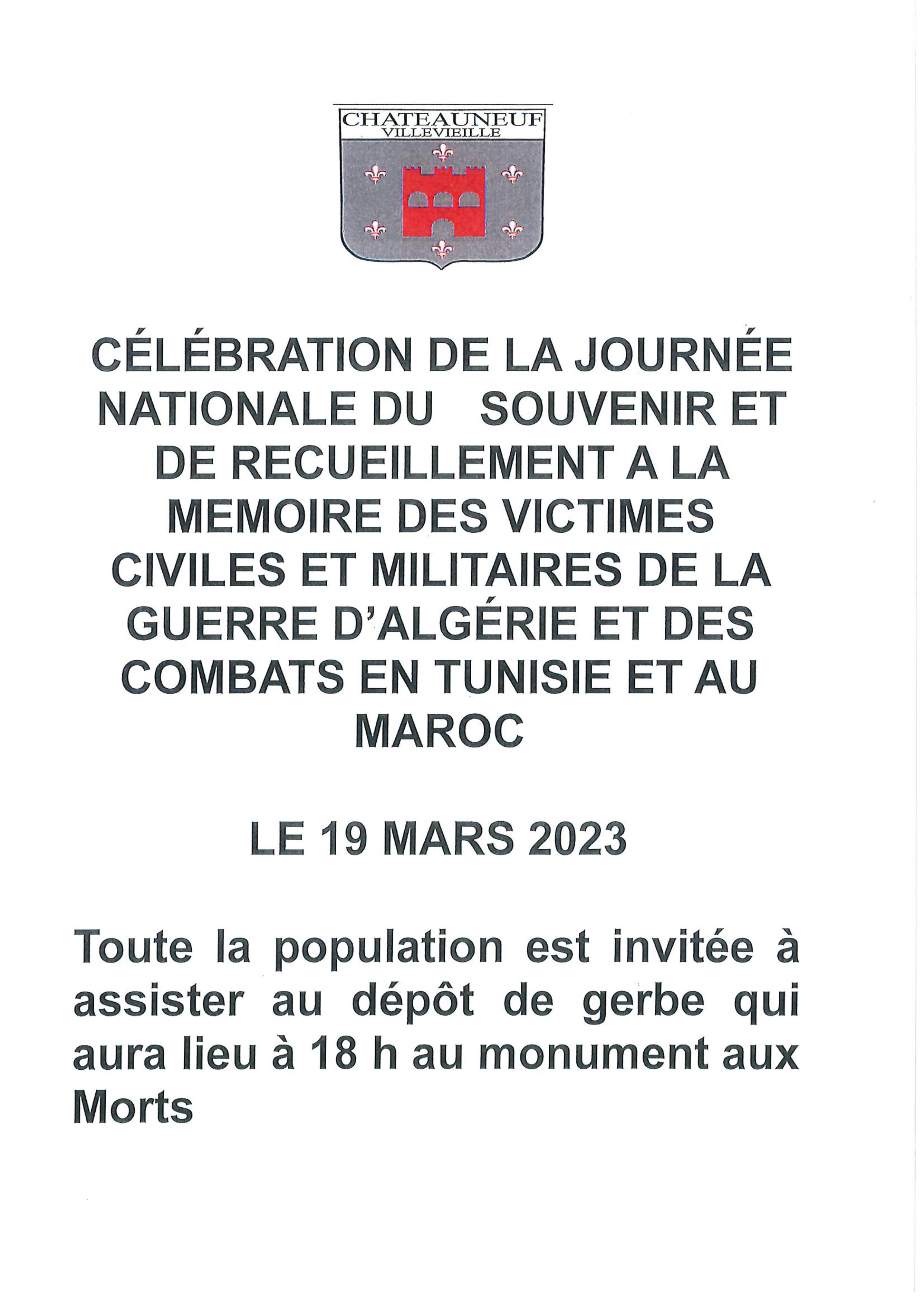 Célébration de la journée nationale d’hommage « morts pour la France »pendant la guerre d’Algérie et les combats du Maroc et de la Tunisie